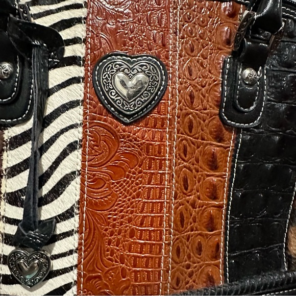 Patchwork Style Handbag Shoulder Bag Brown Black - Picture 3 of 13